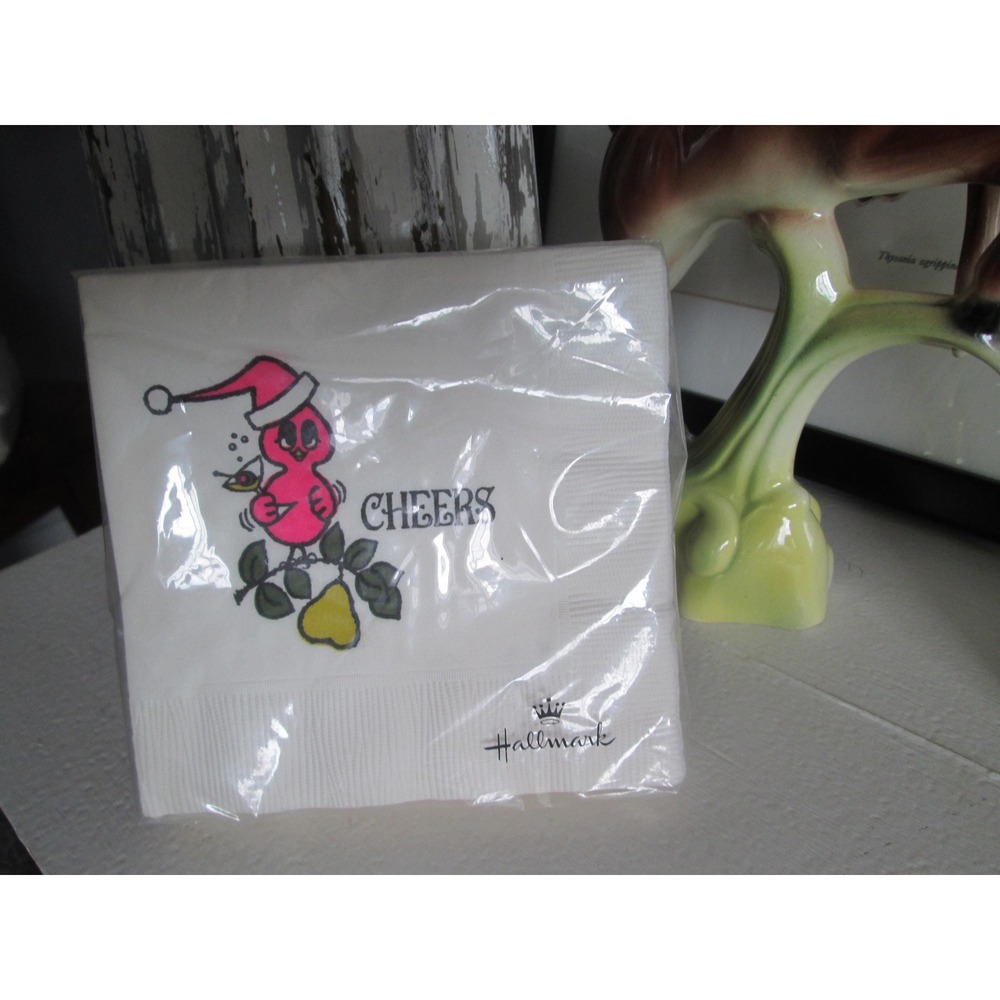 VTG Hallmark Holiday CHEERS Partridge in a Pear Tree Cocktail Party Napkins Bird